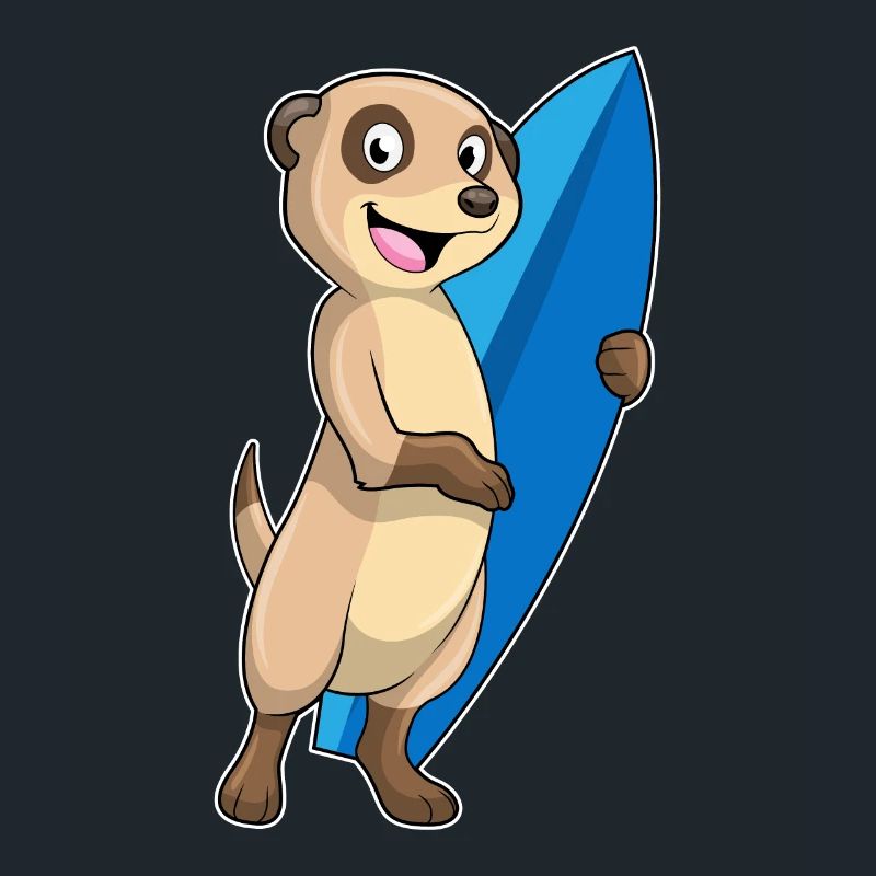 Erdmännchen als Surfer mit Surfbrett