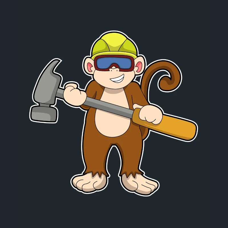 Affe als Handwerker mit Hammer