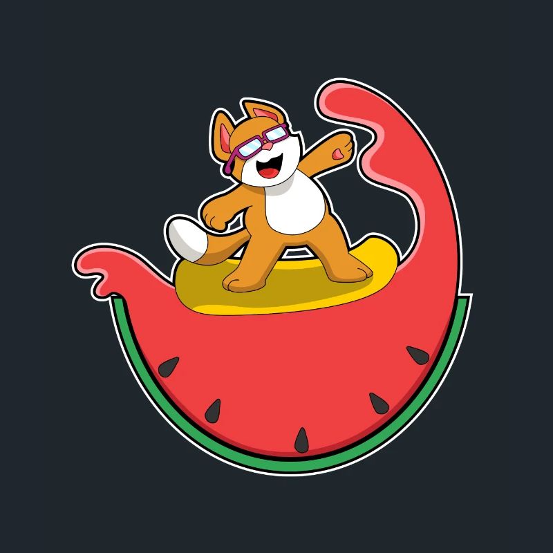 Chat comme surfeur avec pastèque