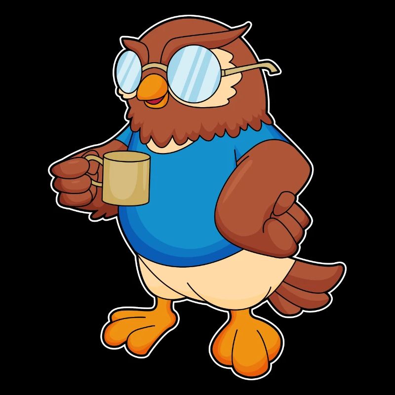 Eule mit Kaffeebecher