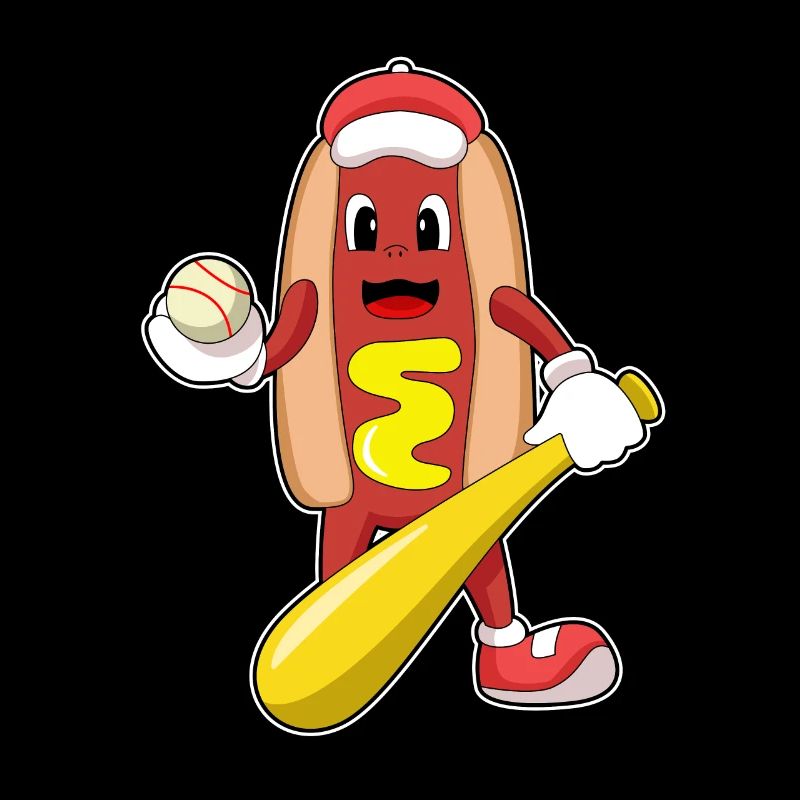 Hot dog at baseball with baseball bat
