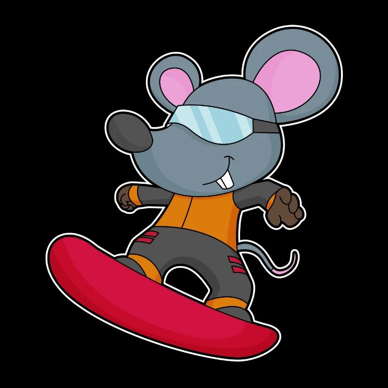Maus als Snowboarder mit Snowboard