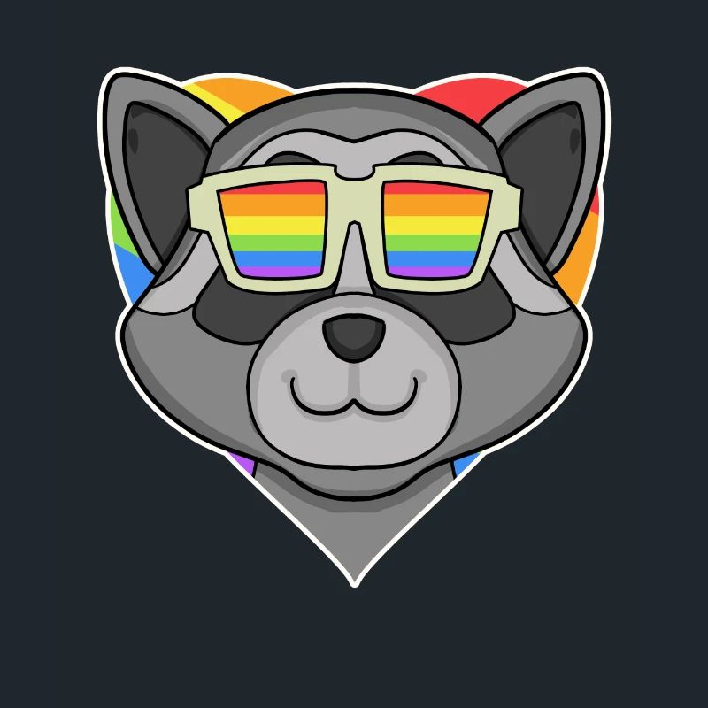 Regenbogen - Waschbär mit Brille und Herz