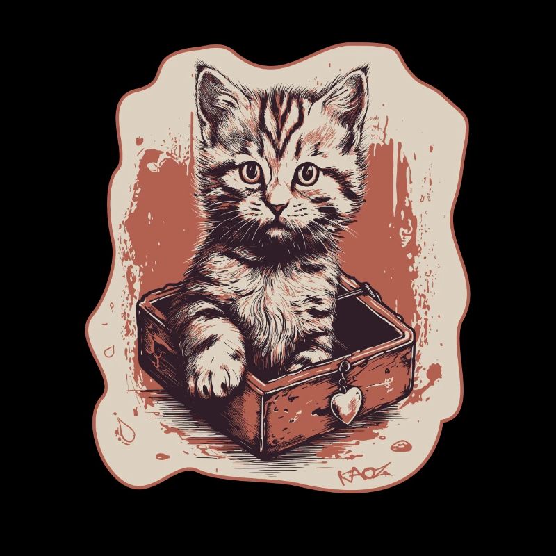 Coeur et chat dans une boîte