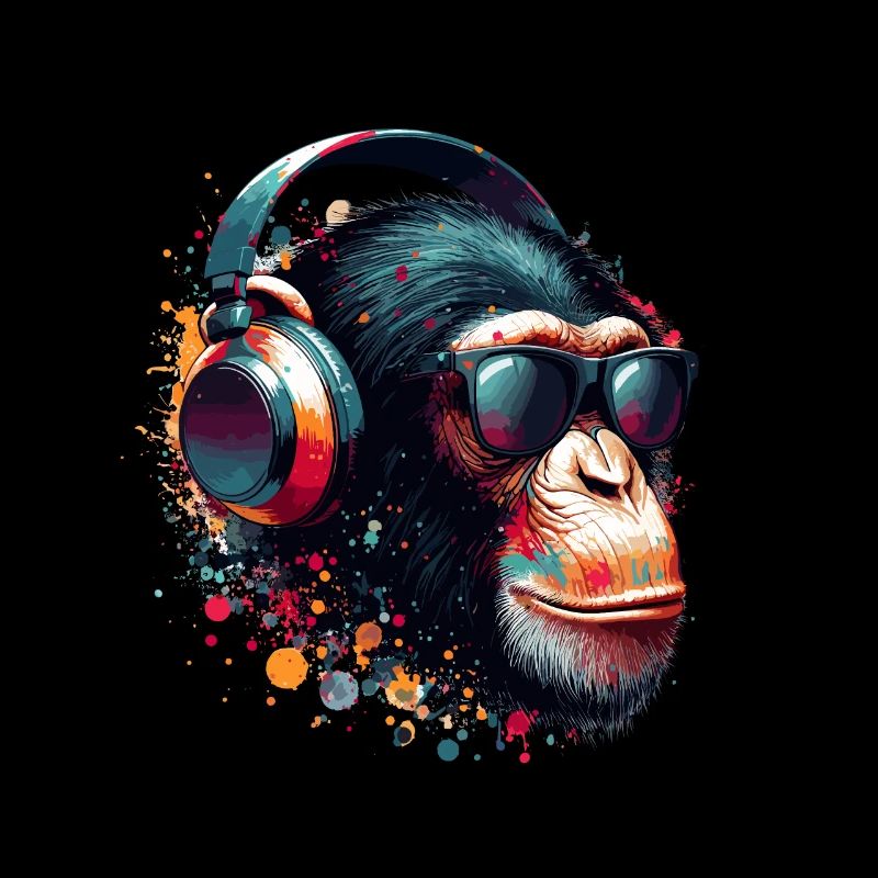 DJ Monkey Affe Schimpanse Kopfhörer Sonnenbrille