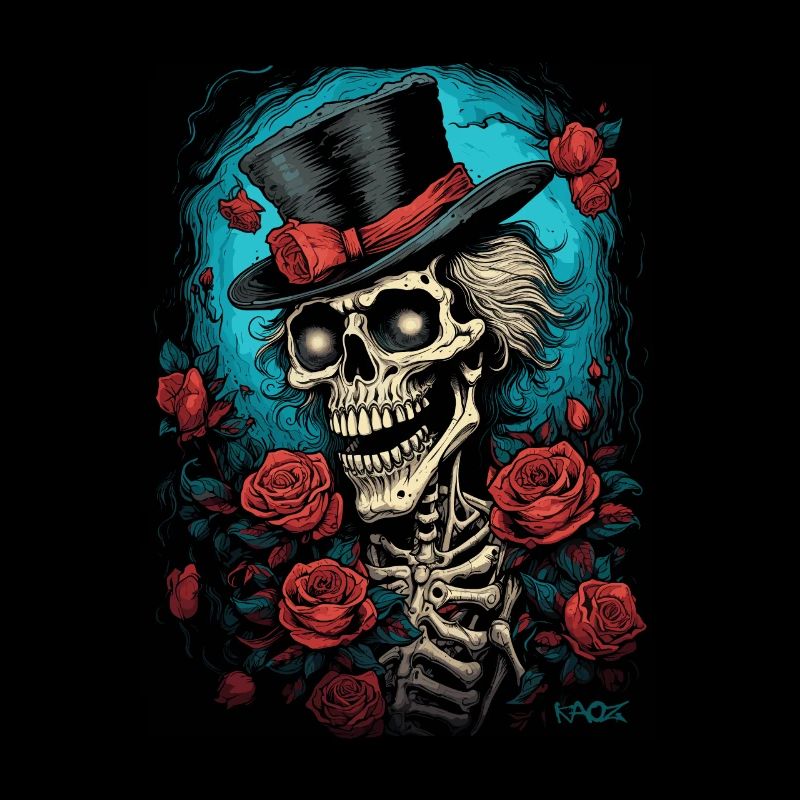 Skull Skeleton Gentleman and Roses