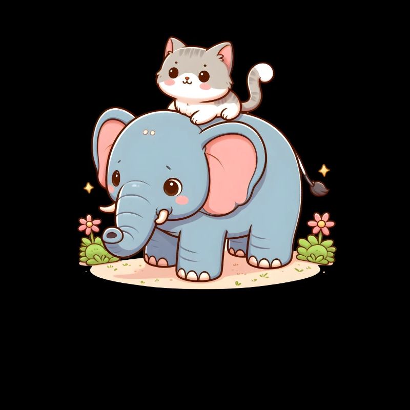 Le chat monte à dos d’éléphant