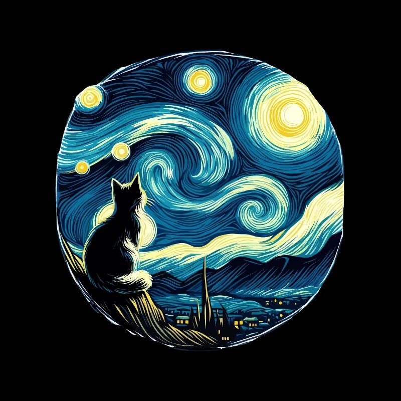 Tableau Nuit étoilée Chat Nuit Lune étoiles Art