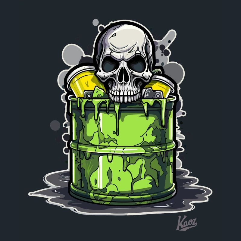 Toxic waste bin with skull
