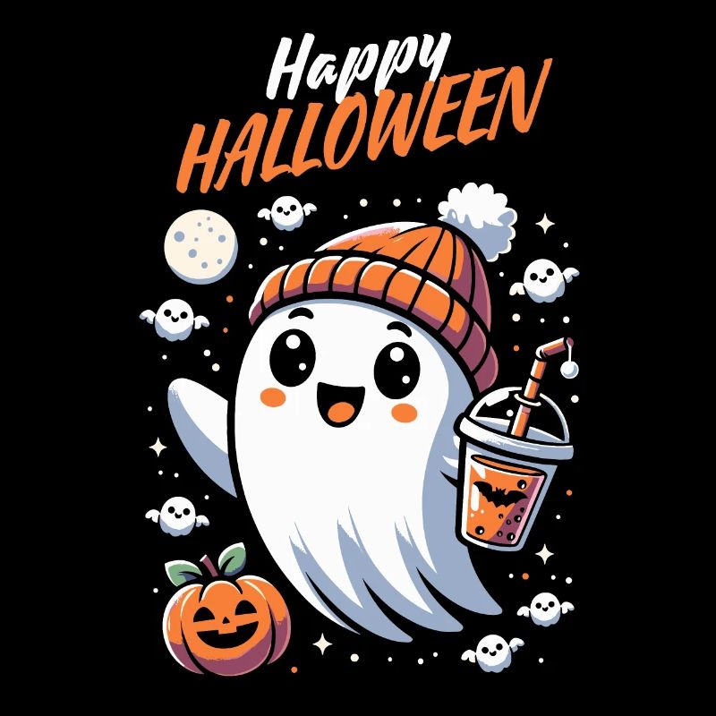 Happy Halloween Geist Bubble Tea Beanie Kürbis Fun