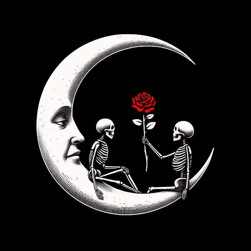 Romance Love Gothic Moon Skeleton Death Rose Morbid