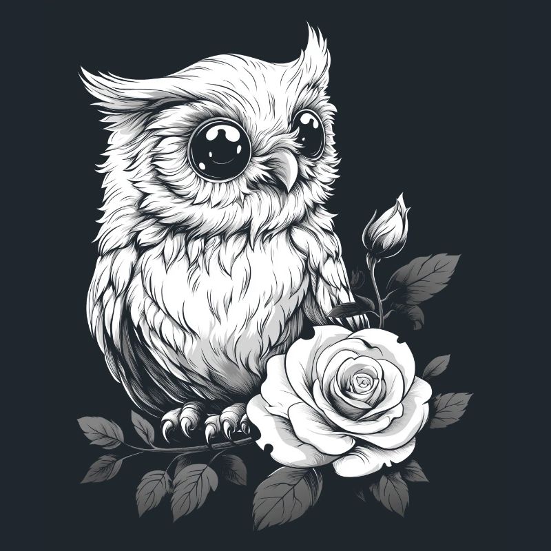 Nachteule Rose Blumen Ästhetik Eule Vogel Geschenk