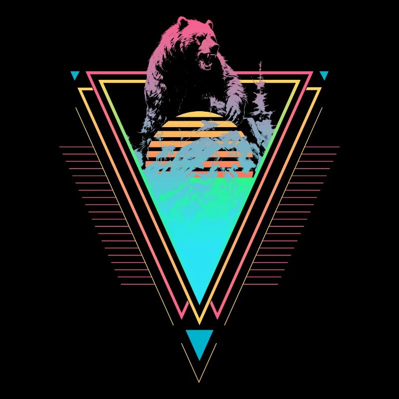 Kodiakbär Vaporwave Synthwave 90s 80s sunset
