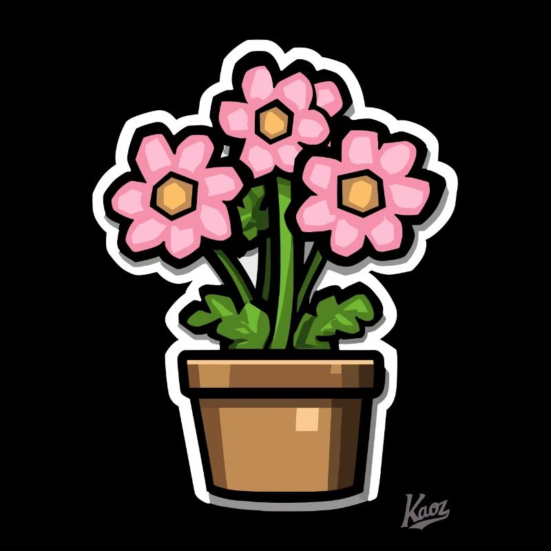 un pot de fleurs vert-rose