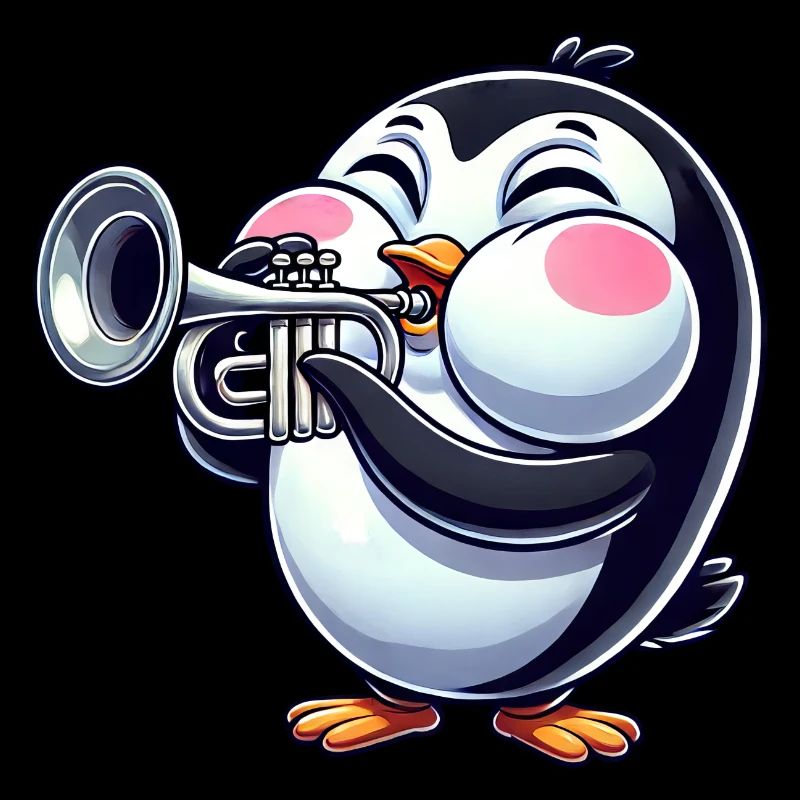 mignon pingouin trompette instrument à vent dessin animé