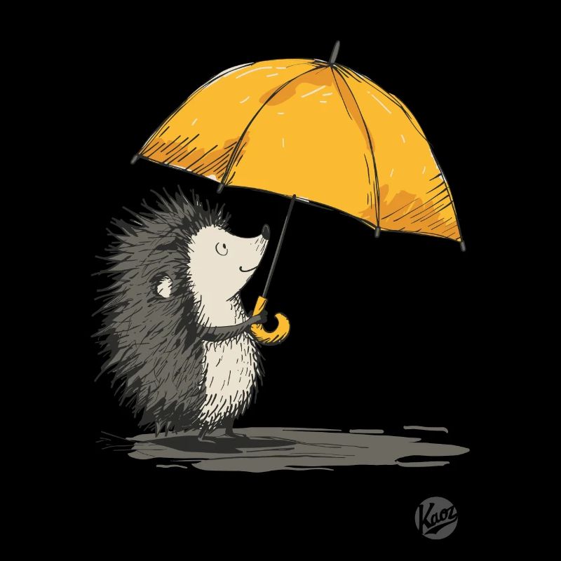 Hérisson avec parapluie sous la pluie