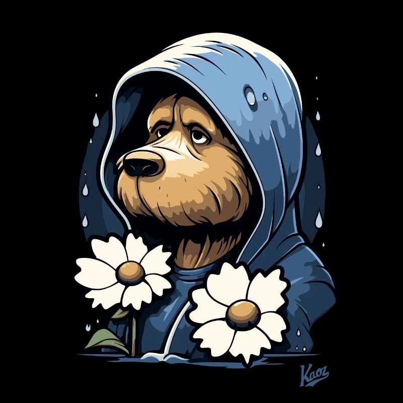 Chien triste avec des fleurs