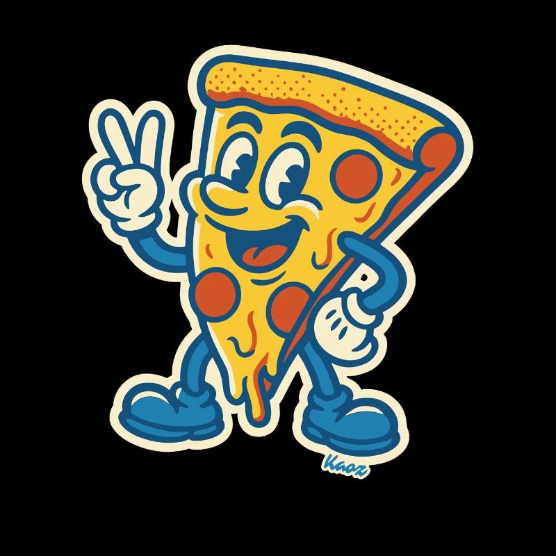 Grinsende Pizza mit Peace-Zeichen