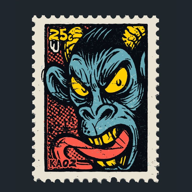 Dämon-Affe mit langer Zunge, eine Comic Briefmarke