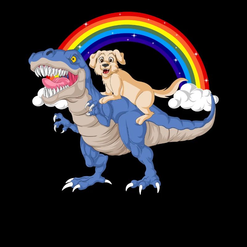 Whimsical Dinosaur & golden retriever Rainbow 