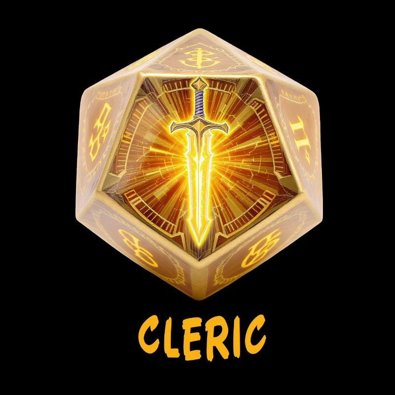 D20 avec épée sacrée – Fantaisie de clerc