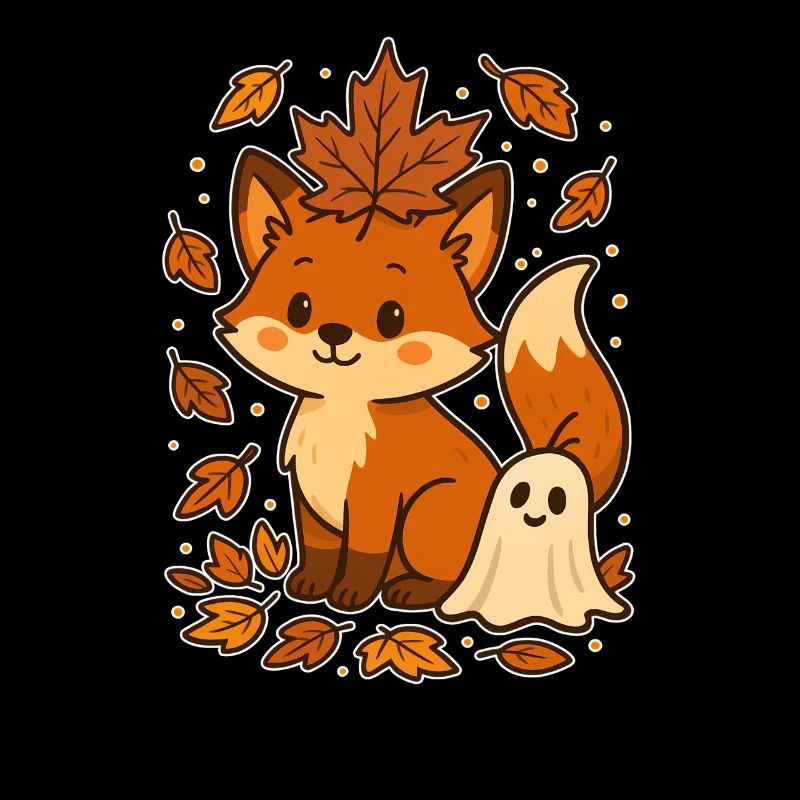 Renard d’automne avec des feuilles