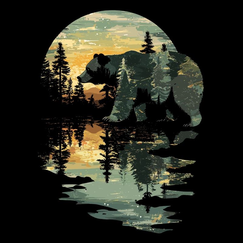 Retro Outdoor Wilderness Bear Trees