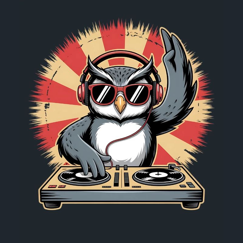 DJ Eule mit Turntables