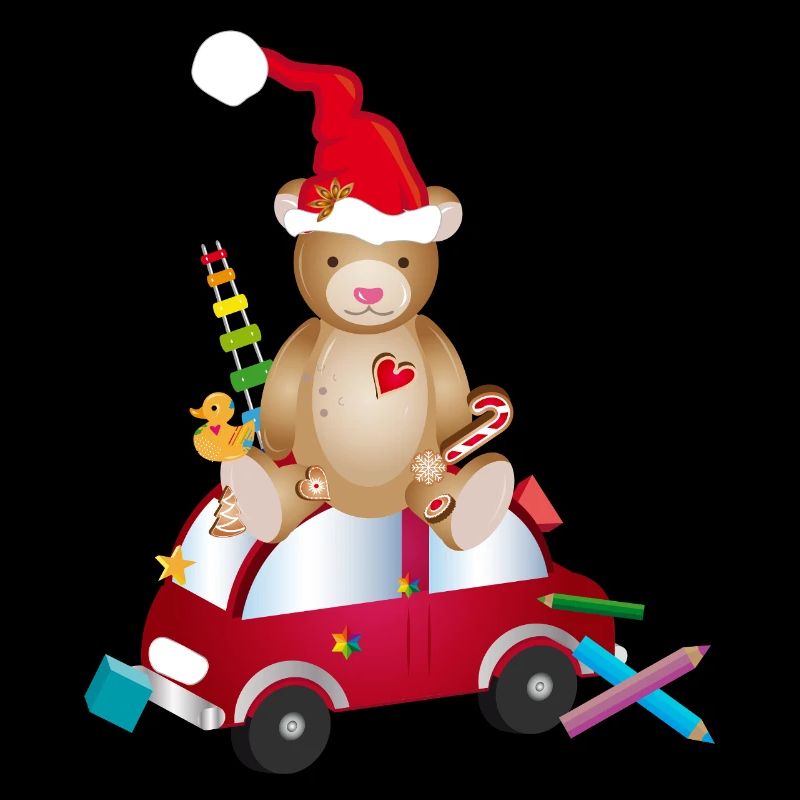 Teddy bear with santa hat on toy car