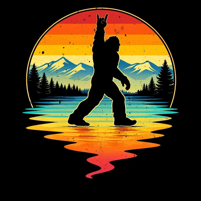Bigfoot Rock On Shield Sasquatch Yeti Rétro