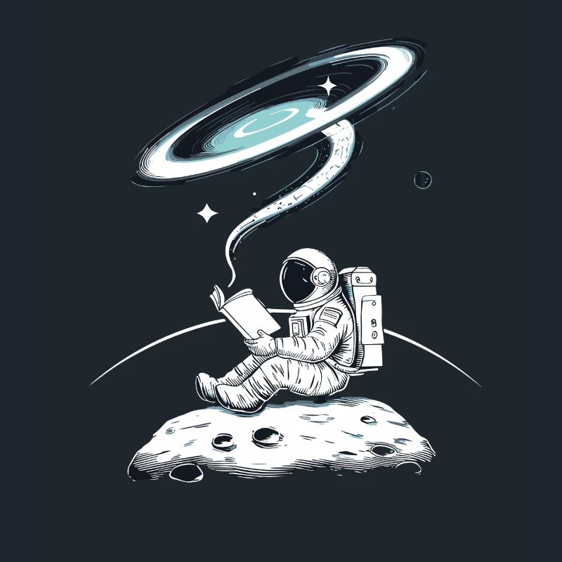 Astronaute en lecture dans l’espace sur la Lune avec