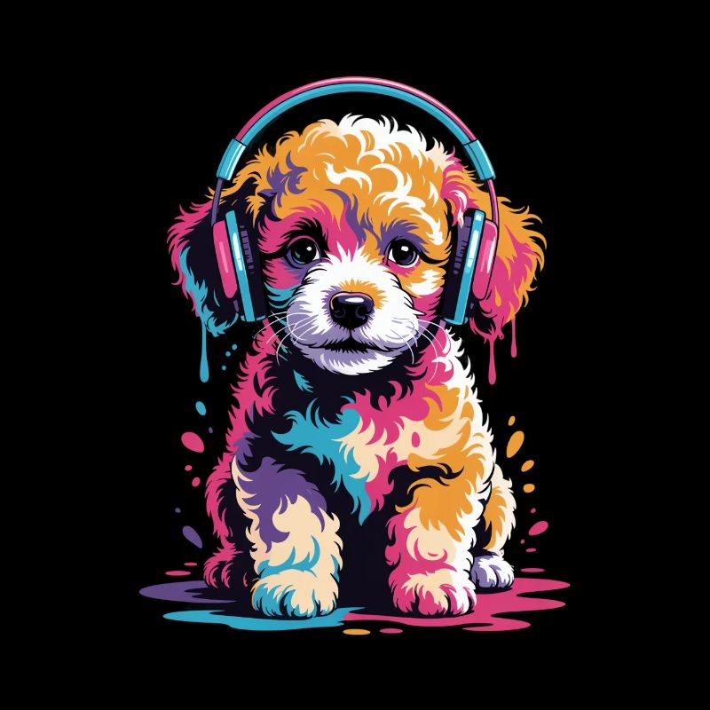 Chiot Maltipoo avec un casque