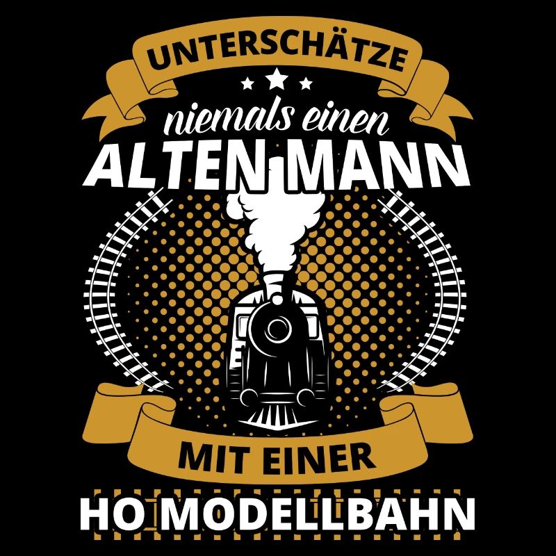 Alter Mann mit HO Modelbahn Eisenbahn Lokomotive