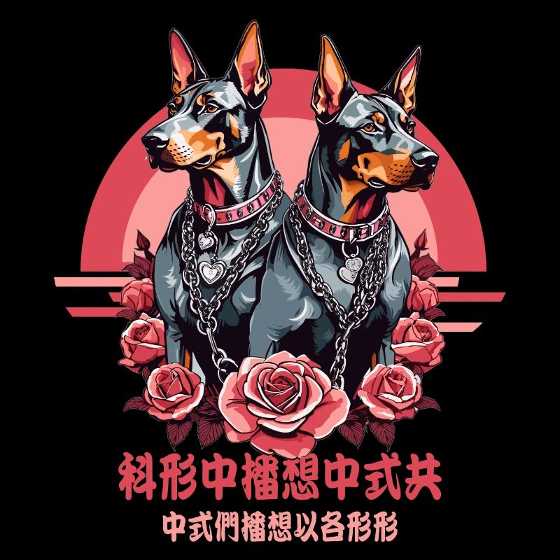 Doberman outsiders avec des roses