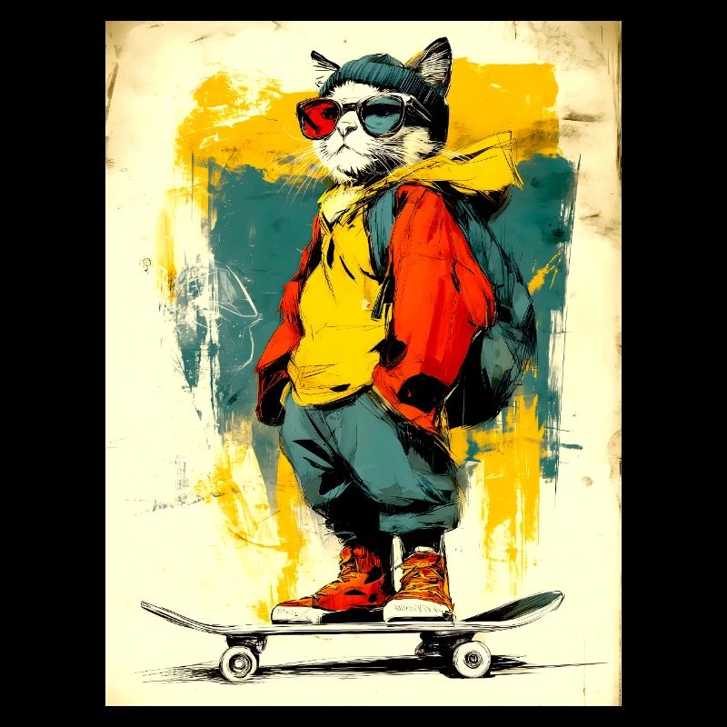 Chat cool sur le skateboard - moderne, élégant