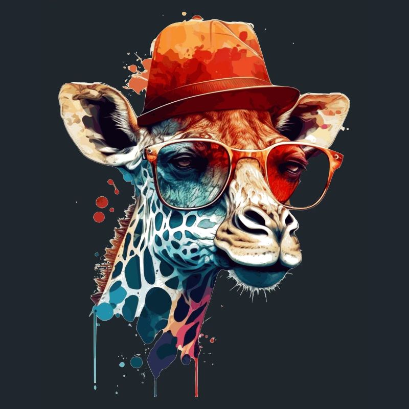 Giraffe head with glasses and hat as vector design