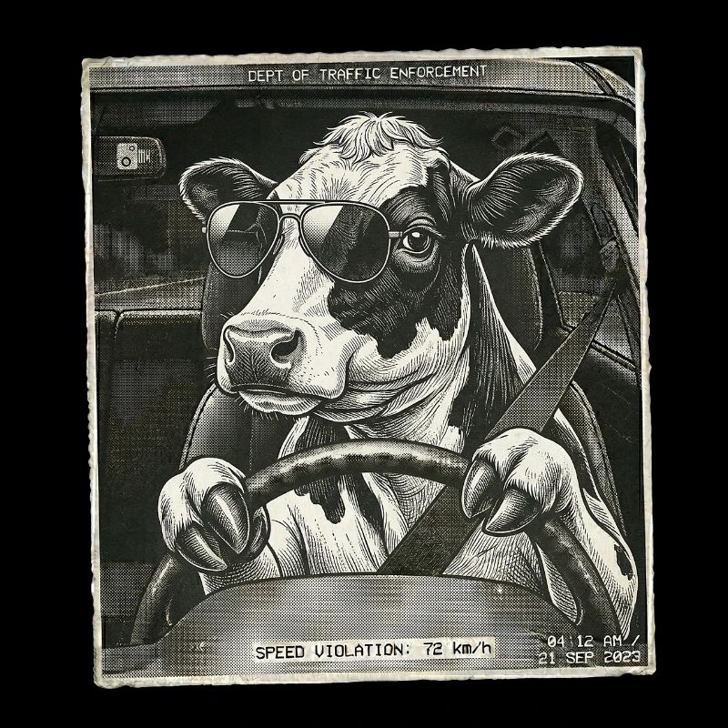 Dairy cow flashed driving a car
