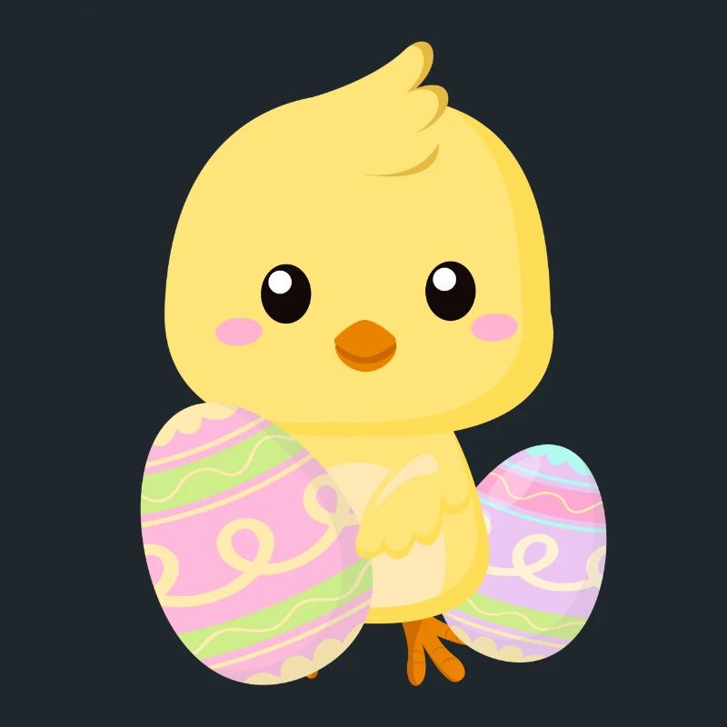 Cute little Easter chick with Easter eggs