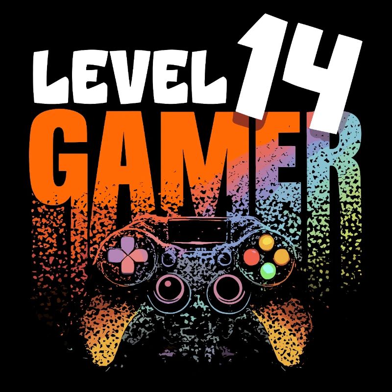 Level 14 Gamer Regenbogen Controller 14 Jahre
