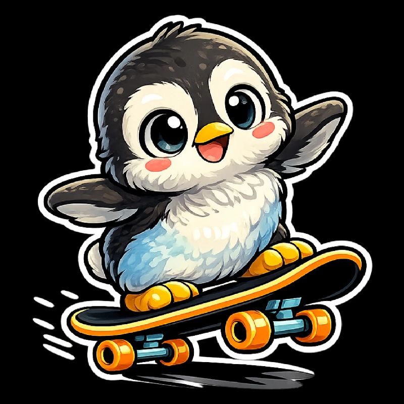 Manchot de Kawaii en skateboard