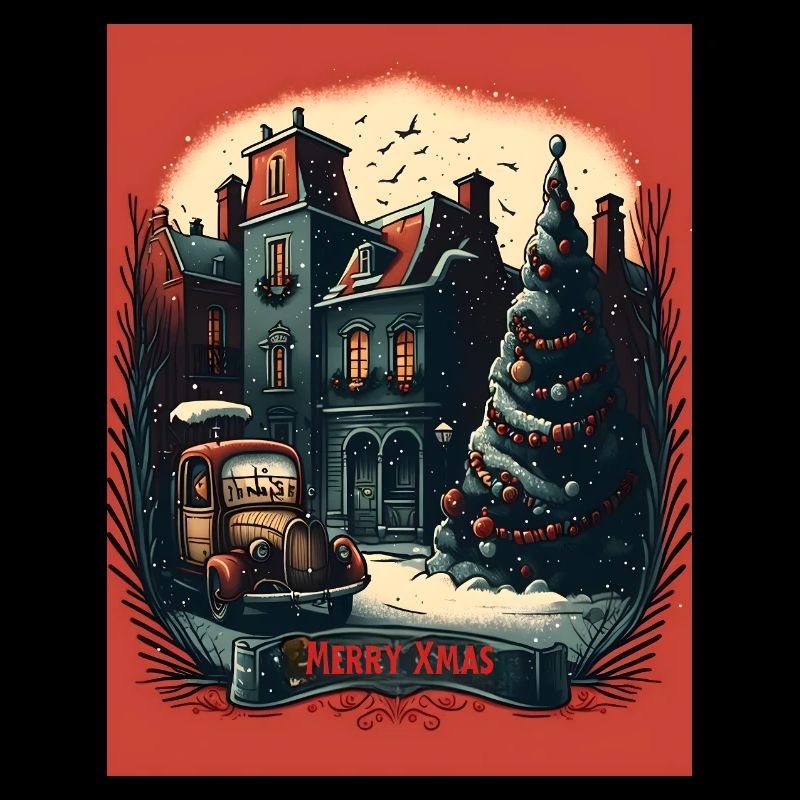 Scène de rue de Noël Vintage