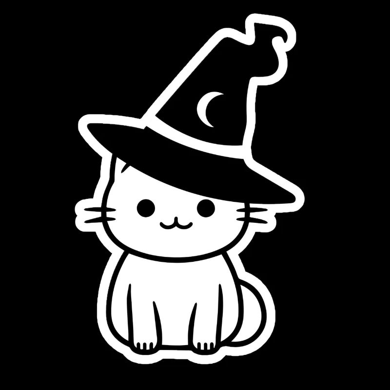 Chat sorcière d'halloween noir et blanc