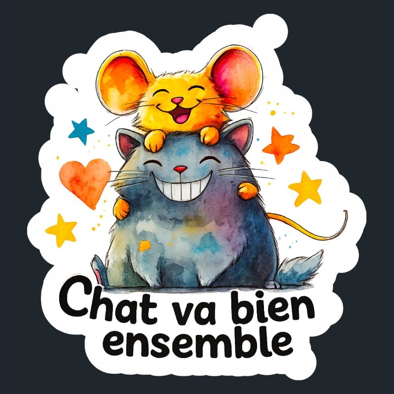 Chat et Souris Heureux Ensemble