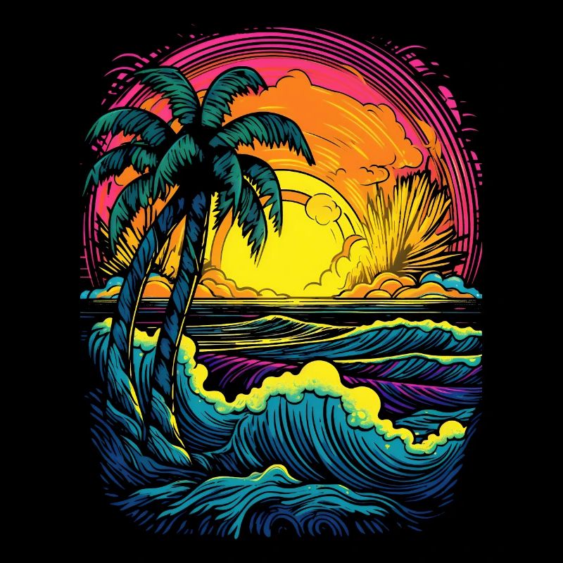 Beach, Sunrise, Sunset Sea Palm Trees