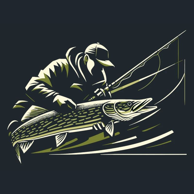 Pêche Pêcheur Brochet Poisson Géant Vert Olive Cadeau