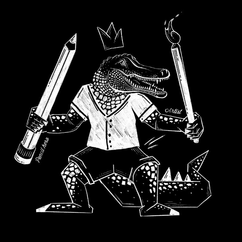 Creative crocodile with pen and brush