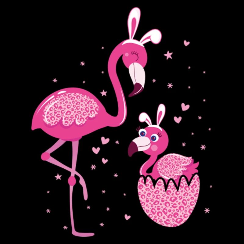 Flamant rose de Pâques Maman et enfant adorent l’imprimé léopard