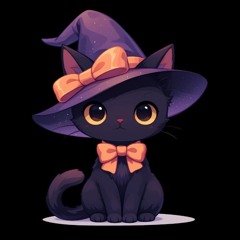 Mignon chat noir d’Halloween avec chapeau de sorcière