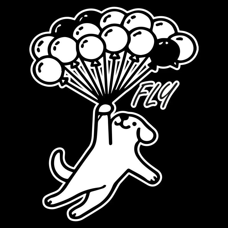 Hund fliegt mit Luftballons davon - Fly Design