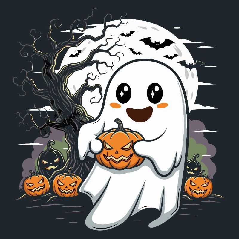 Cute Ghost with Jack-O-Lantern